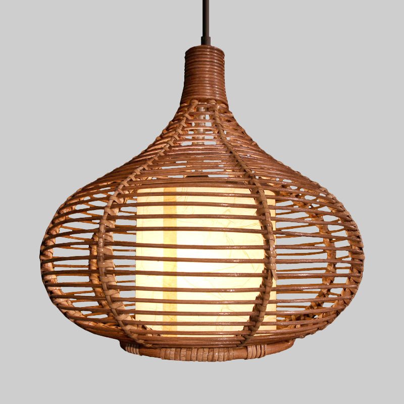 Chinese Teardrop Pendant Lighting Bamboo 1 Head Ceiling Suspension Lamp in Coffee Clearhalo 'Ceiling Lights' 'Pendant Lights' 'Pendants' Lighting' 379752