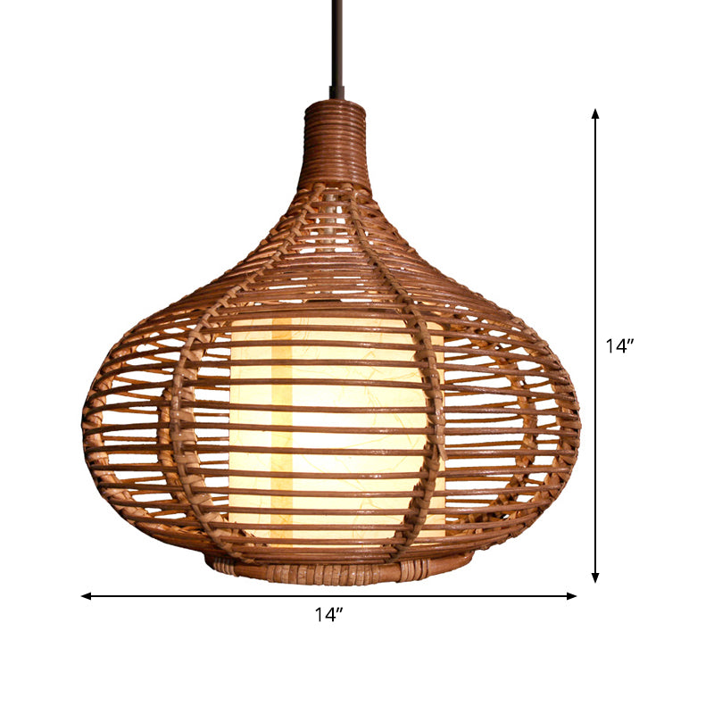 Chinese Teardrop Pendant Lighting Bamboo 1 Head Ceiling Suspension Lamp in Coffee Clearhalo 'Ceiling Lights' 'Pendant Lights' 'Pendants' Lighting' 379753