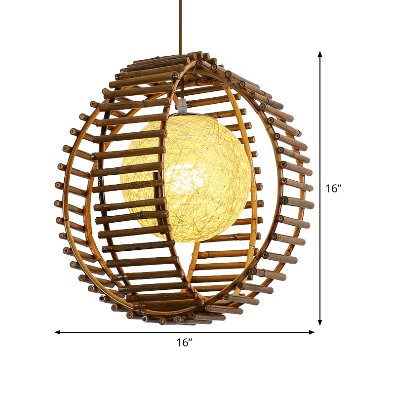 Sphere Bamboo Hanging Light Asian 1 Bulb Khaki Pendant Lighting Fixture for Bedroom Clearhalo 'Ceiling Lights' 'Pendant Lights' 'Pendants' Lighting' 379758