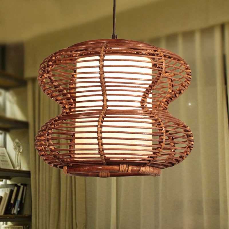 Chinese 1 Head Down Lighting Brown Curved Ceiling Pendant Light with Bamboo Shade Brown Clearhalo 'Ceiling Lights' 'Pendant Lights' 'Pendants' Lighting' 379764_24a5c0aa-be01-4a83-aadf-fe231b19e4d0