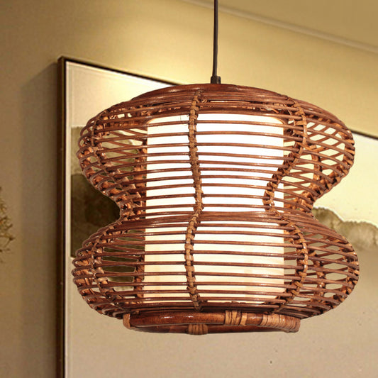 Chinese 1 Head Down Lighting Brown Curved Ceiling Pendant Light with Bamboo Shade Clearhalo 'Ceiling Lights' 'Pendant Lights' 'Pendants' Lighting' 379765