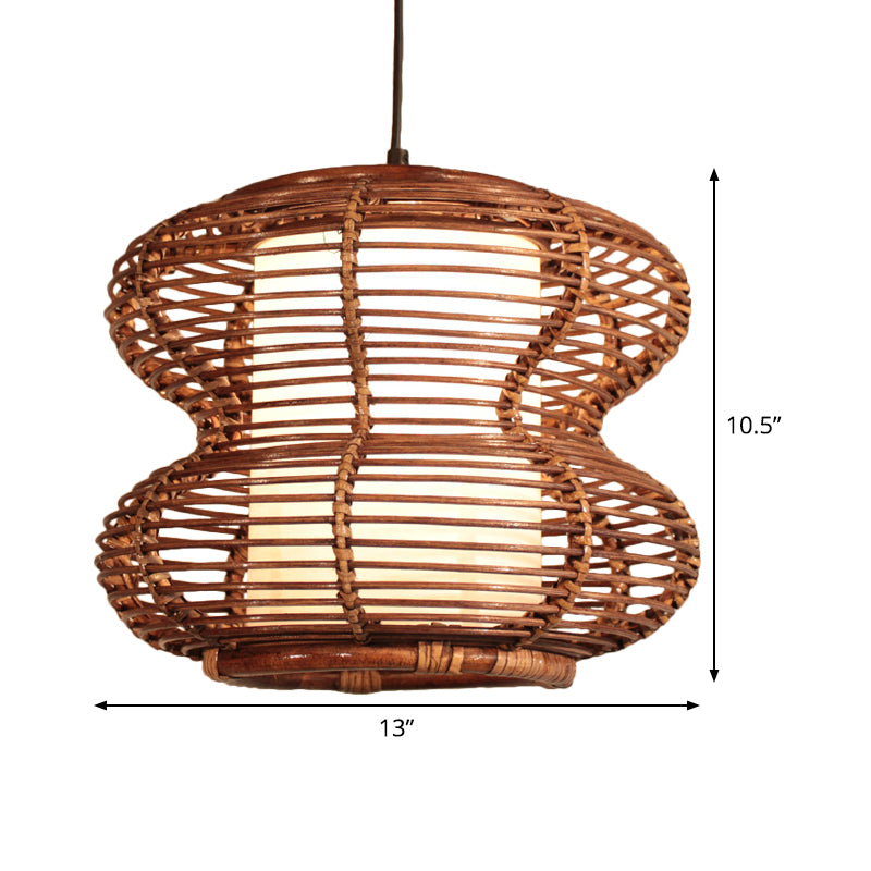 Chinese 1 Head Down Lighting Brown Curved Ceiling Pendant Light with Bamboo Shade Clearhalo 'Ceiling Lights' 'Pendant Lights' 'Pendants' Lighting' 379768