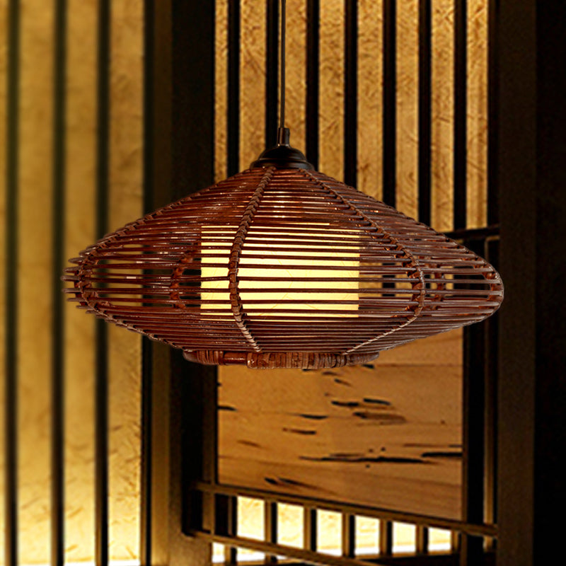 1 Head Tearoom Pendant Lighting Asia Brown Ceiling Hanging Light with Jar Bamboo Shade Clearhalo 'Ceiling Lights' 'Pendant Lights' 'Pendants' Lighting' 379774