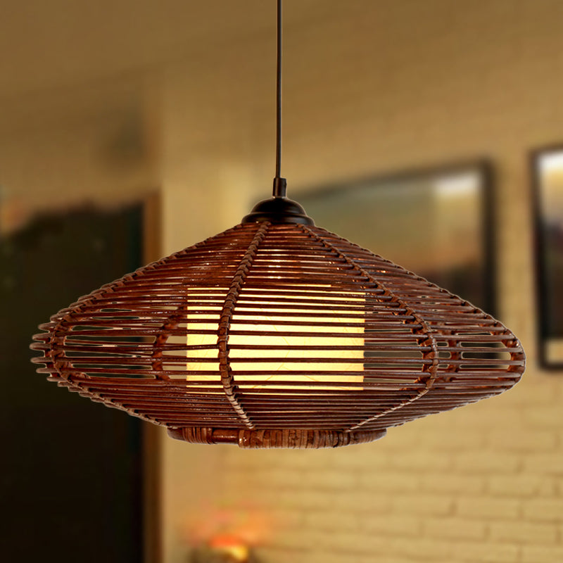 1 Head Tearoom Pendant Lighting Asia Brown Ceiling Hanging Light with Jar Bamboo Shade Clearhalo 'Ceiling Lights' 'Pendant Lights' 'Pendants' Lighting' 379775