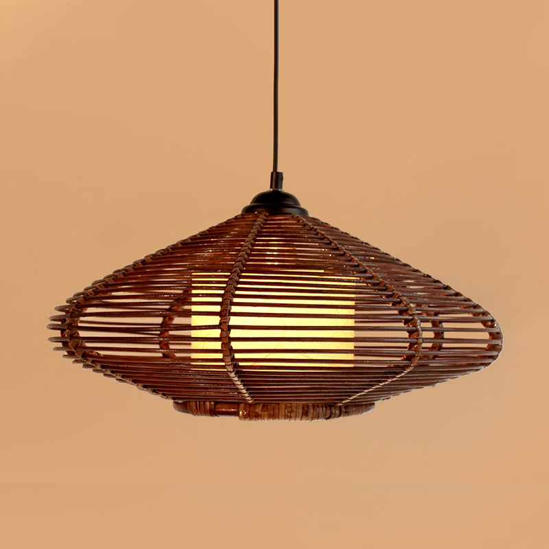 1 Head Tearoom Pendant Lighting Asia Brown Ceiling Hanging Light with Jar Bamboo Shade Clearhalo 'Ceiling Lights' 'Pendant Lights' 'Pendants' Lighting' 379777