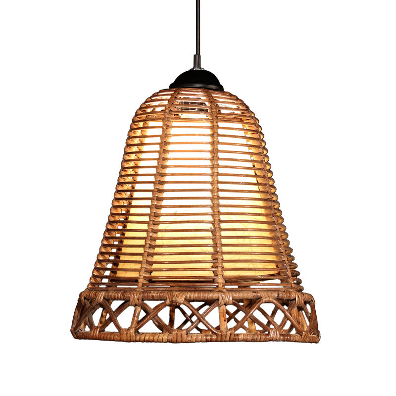 Japanese Trumpet Pendant Lighting Bamboo 1 Bulb Ceiling Suspension Lamp in Khaki Clearhalo 'Ceiling Lights' 'Pendant Lights' 'Pendants' Lighting' 379781