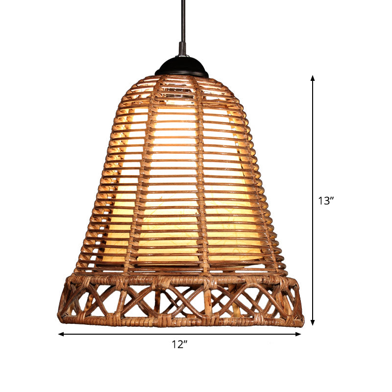 Japanese Trumpet Pendant Lighting Bamboo 1 Bulb Ceiling Suspension Lamp in Khaki Clearhalo 'Ceiling Lights' 'Pendant Lights' 'Pendants' Lighting' 379783