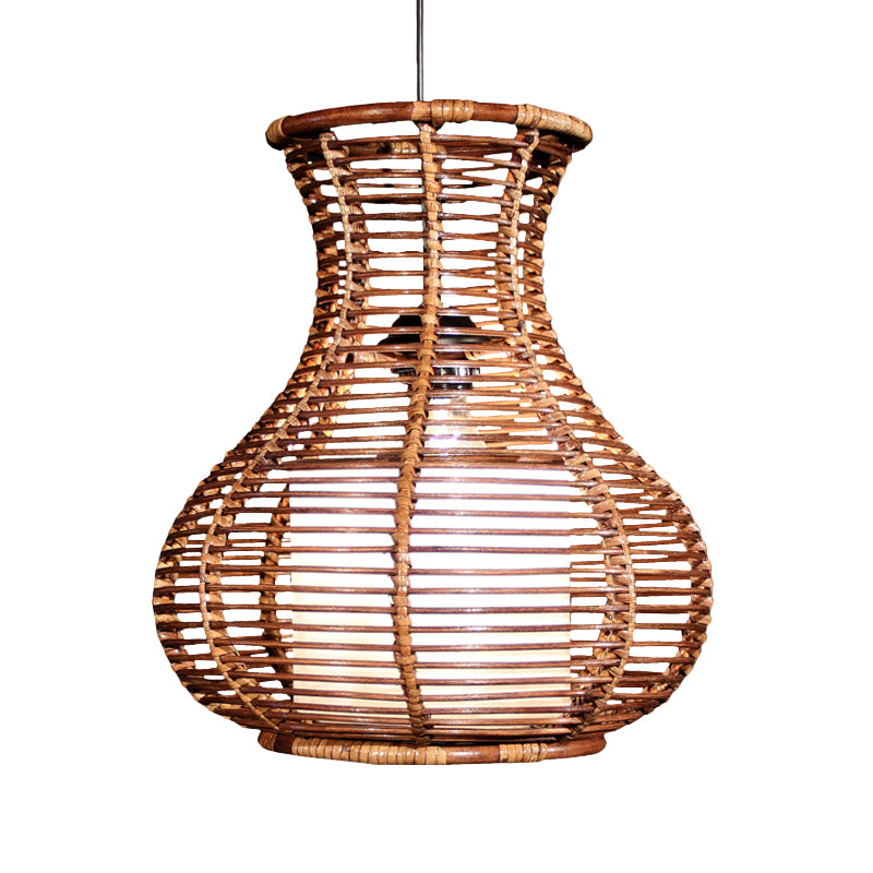 Gourd Hanging Light Chinese Bamboo 1 Head Brown Pendant Lighting Fixture for Living Room Clearhalo 'Ceiling Lights' 'Pendant Lights' 'Pendants' Lighting' 379786