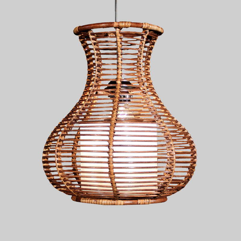 Gourd Hanging Light Chinese Bamboo 1 Head Brown Pendant Lighting Fixture for Living Room Clearhalo 'Ceiling Lights' 'Pendant Lights' 'Pendants' Lighting' 379787