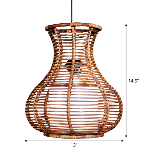 Gourd Hanging Light Chinese Bamboo 1 Head Brown Pendant Lighting Fixture for Living Room Clearhalo 'Ceiling Lights' 'Pendant Lights' 'Pendants' Lighting' 379788