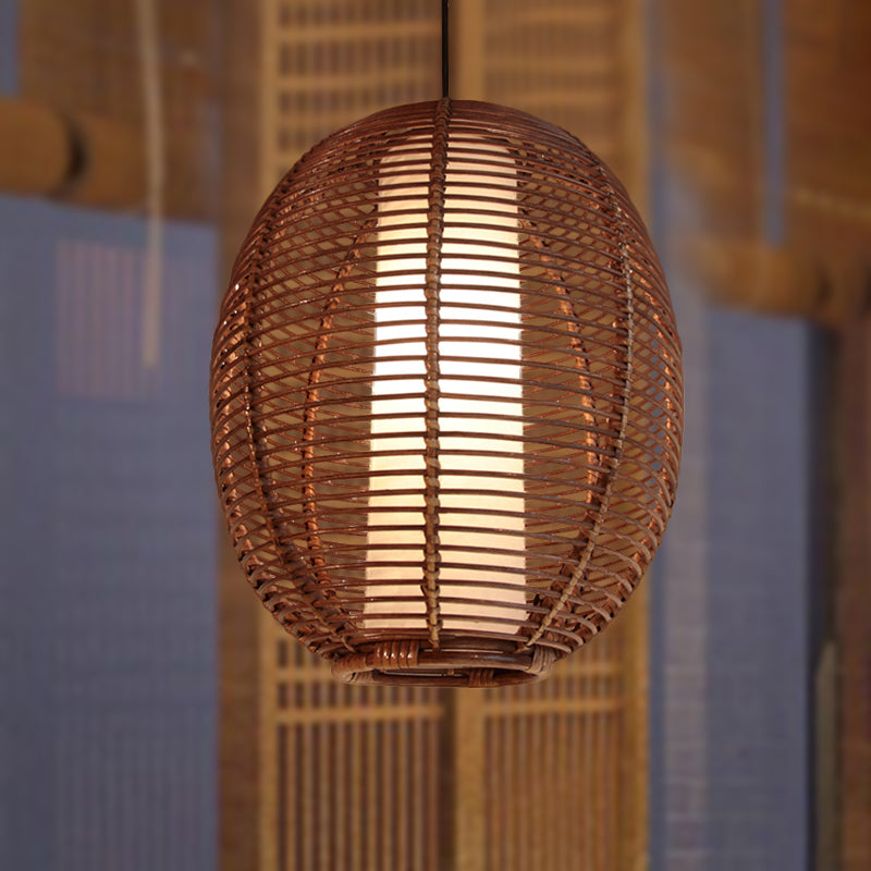 Basket Bamboo Ceiling Lamp Asian 1 Bulb Brown Hanging Pendant Light for Dining Room Clearhalo 'Ceiling Lights' 'Pendant Lights' 'Pendants' Lighting' 379789