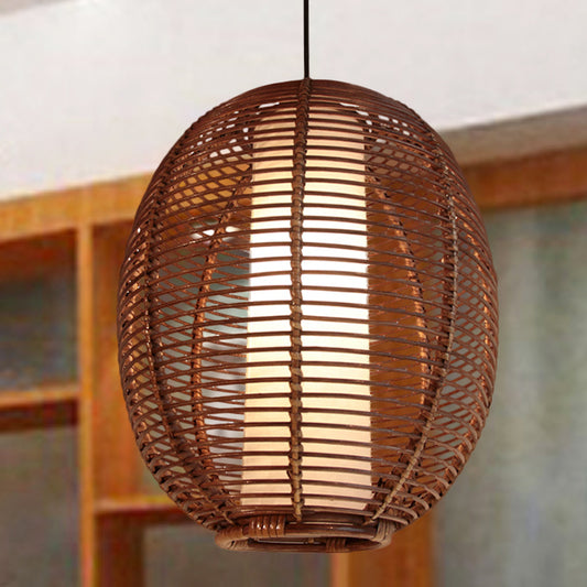 Basket Bamboo Ceiling Lamp Asian 1 Bulb Brown Hanging Pendant Light for Dining Room Clearhalo 'Ceiling Lights' 'Pendant Lights' 'Pendants' Lighting' 379790