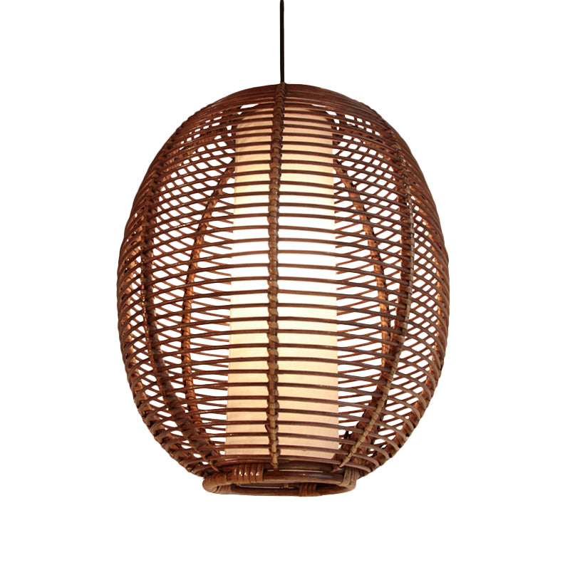 Basket Bamboo Ceiling Lamp Asian 1 Bulb Brown Hanging Pendant Light for Dining Room Clearhalo 'Ceiling Lights' 'Pendant Lights' 'Pendants' Lighting' 379791