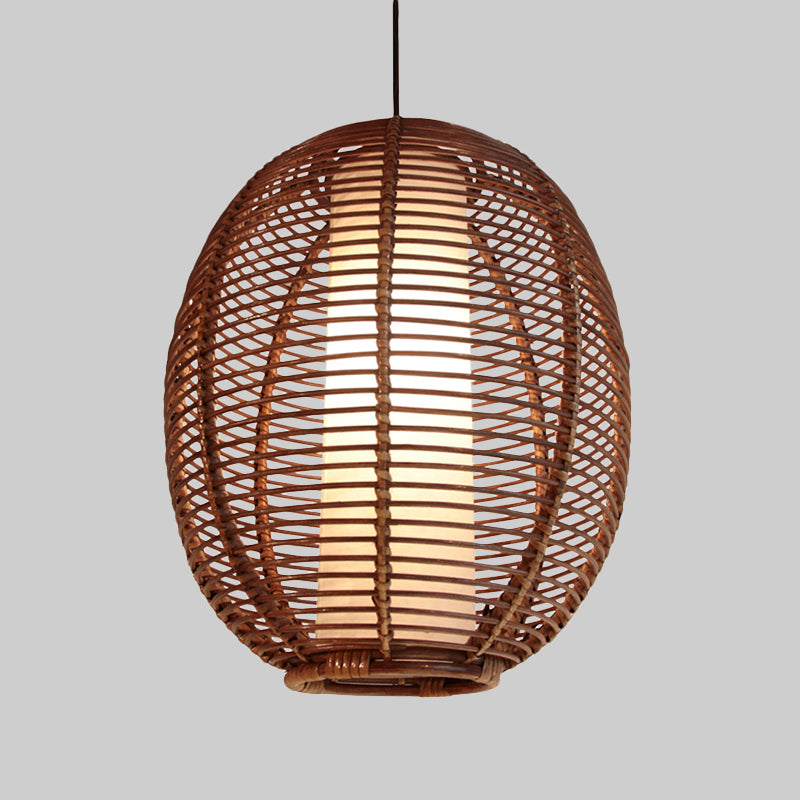 Basket Bamboo Ceiling Lamp Asian 1 Bulb Brown Hanging Pendant Light for Dining Room Clearhalo 'Ceiling Lights' 'Pendant Lights' 'Pendants' Lighting' 379792