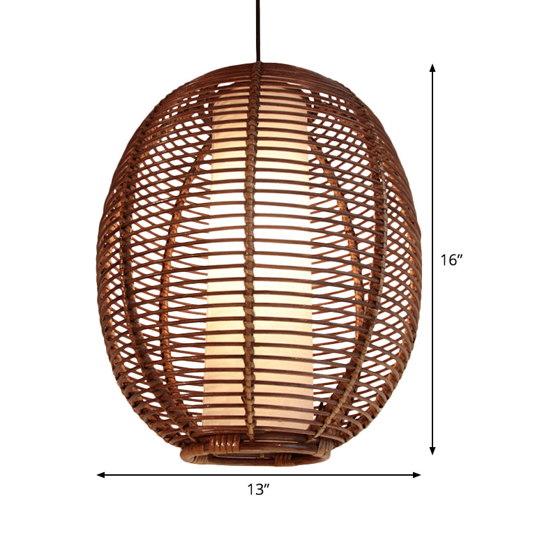 Basket Bamboo Ceiling Lamp Asian 1 Bulb Brown Hanging Pendant Light for Dining Room Clearhalo 'Ceiling Lights' 'Pendant Lights' 'Pendants' Lighting' 379793