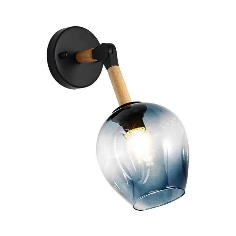 Nordic Globe Sconce Lighting 1 Light White/Ocean Blue Glass Shade Adjustable Wall Lamp in Black Clearhalo 'Cast Iron' 'Glass' 'Industrial' 'Modern wall lights' 'Modern' 'Tiffany' 'Traditional wall lights' 'Vanity Lights' 'Wall Lights' Lighting' 379799