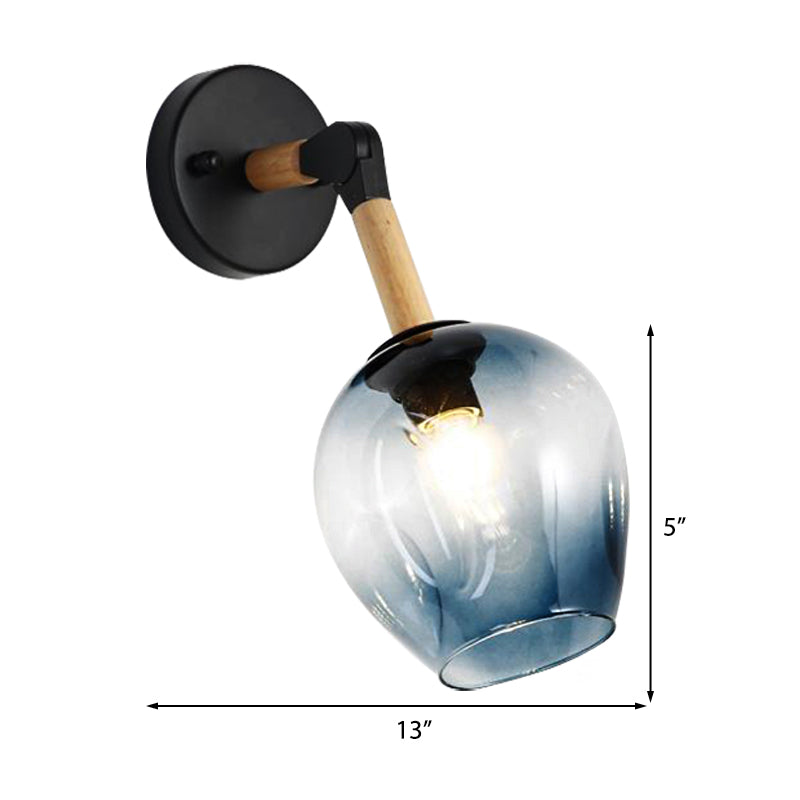 Nordic Globe Sconce Lighting 1 Light White/Ocean Blue Glass Shade Adjustable Wall Lamp in Black Clearhalo 'Cast Iron' 'Glass' 'Industrial' 'Modern wall lights' 'Modern' 'Tiffany' 'Traditional wall lights' 'Vanity Lights' 'Wall Lights' Lighting' 379800