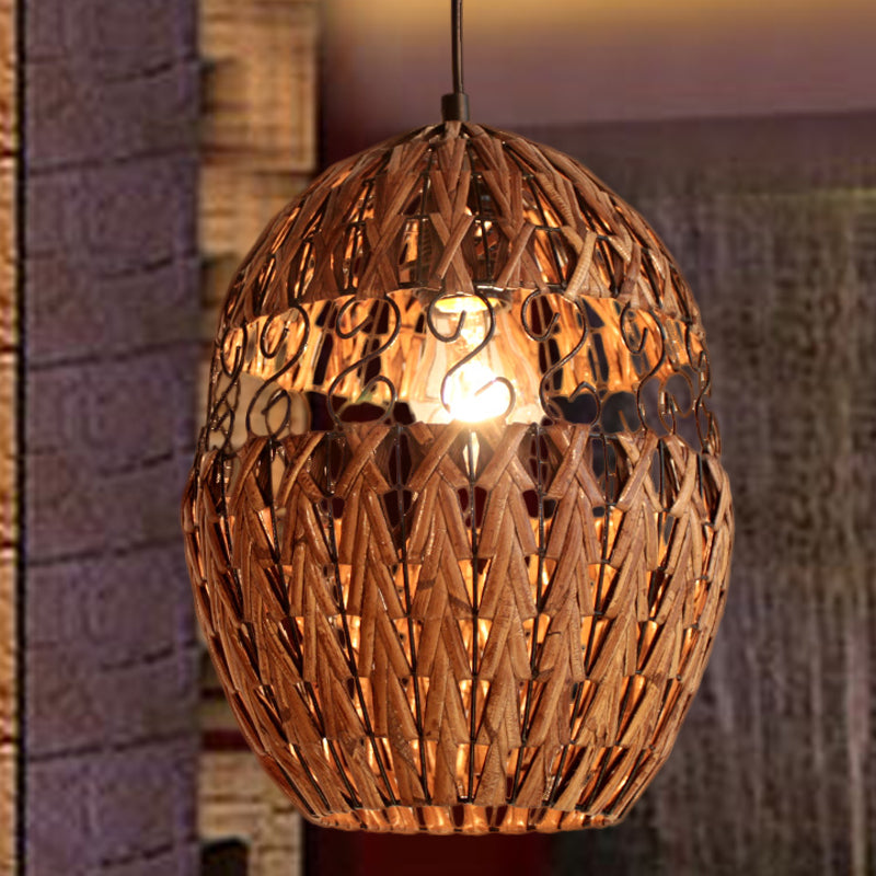 Bamboo Laser Cut Pendant Lighting Japanese 1 Head Ceiling Suspension Lamp in Brown Clearhalo 'Ceiling Lights' 'Pendant Lights' 'Pendants' Lighting' 379802