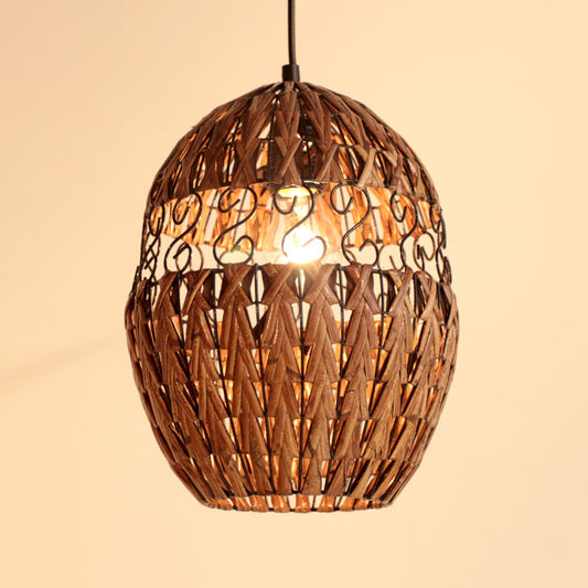 Bamboo Laser Cut Pendant Lighting Japanese 1 Head Ceiling Suspension Lamp in Brown Clearhalo 'Ceiling Lights' 'Pendant Lights' 'Pendants' Lighting' 379804