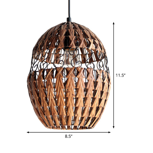 Bamboo Laser Cut Pendant Lighting Japanese 1 Head Ceiling Suspension Lamp in Brown Clearhalo 'Ceiling Lights' 'Pendant Lights' 'Pendants' Lighting' 379805