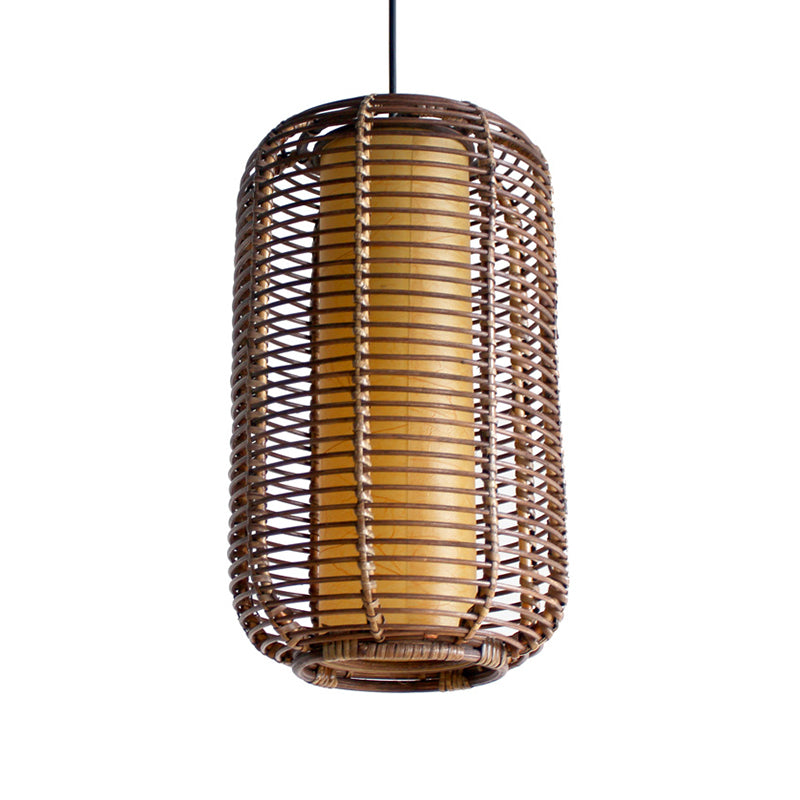 Cylindrical Pendant Light Japanese Bamboo 1 Head Suspended Lighting Fixture in Brown Clearhalo 'Ceiling Lights' 'Pendant Lights' 'Pendants' Lighting' 379813