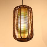 Cylindrical Pendant Light Japanese Bamboo 1 Head Suspended Lighting Fixture in Brown Clearhalo 'Ceiling Lights' 'Pendant Lights' 'Pendants' Lighting' 379814