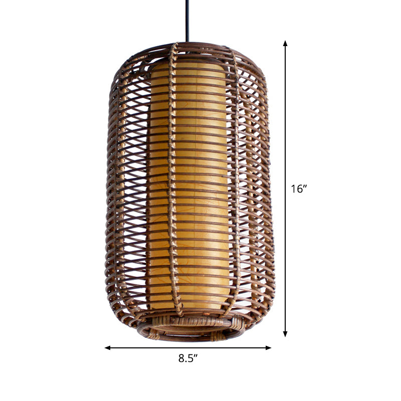 Cylindrical Pendant Light Japanese Bamboo 1 Head Suspended Lighting Fixture in Brown Clearhalo 'Ceiling Lights' 'Pendant Lights' 'Pendants' Lighting' 379815