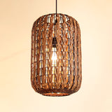 1 Head Restaurant Ceiling Light Asian Brown Pendant Lighting Fixture with Barrel Rattan shade Clearhalo 'Ceiling Lights' 'Pendant Lights' 'Pendants' Lighting' 379819