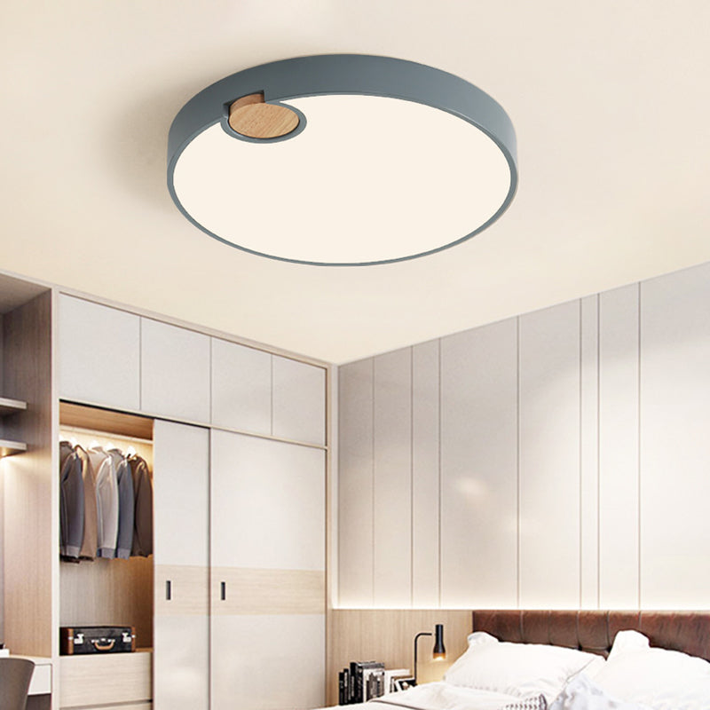 Grey Rounded Flush Mount Fixture Nordic Acrylic 12"/16"/19.5" W LED Ceiling Lamp with Wood Deco, Warm/White/Neutral (3500 - 4099 K) Light Clearhalo 'Ceiling Lights' 'Close To Ceiling Lights' 'Close to ceiling' 'Flush mount' Lighting' 379832