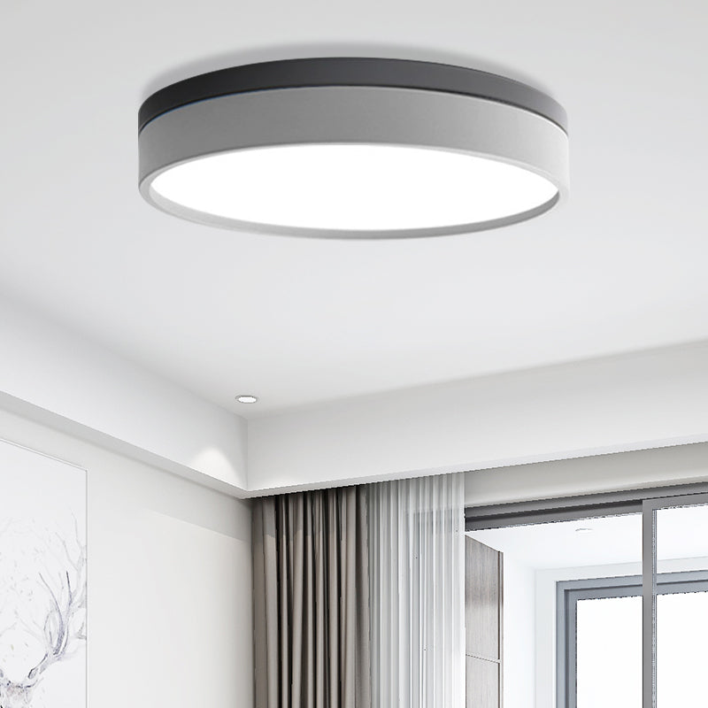 Nordic Tambour Iron Flush Mount 12/16/19.5 Inch Dia LED Ceiling Lighting Fixture in White Light, White/Pink/Yellow White 12" White Clearhalo 'Ceiling Lights' 'Close To Ceiling Lights' 'Close to ceiling' 'Flush mount' Lighting' 379841