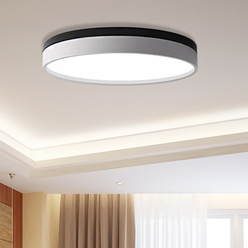 Nordic Tambour Iron Flush Mount 12/16/19.5 Inch Dia LED Ceiling Lighting Fixture in White Light, White/Pink/Yellow White 16" White Clearhalo 'Ceiling Lights' 'Close To Ceiling Lights' 'Close to ceiling' 'Flush mount' Lighting' 379845