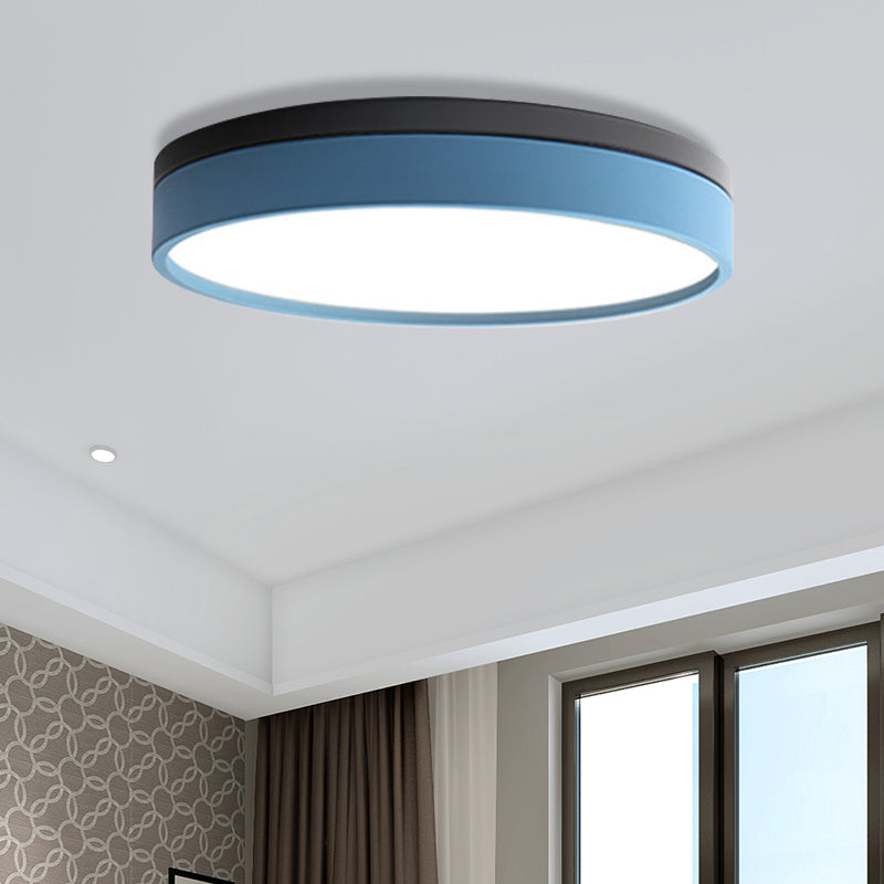 Nordic Tambour Iron Flush Mount 12/16/19.5 Inch Dia LED Ceiling Lighting Fixture in White Light, White/Pink/Yellow Blue 12" White Clearhalo 'Ceiling Lights' 'Close To Ceiling Lights' 'Close to ceiling' 'Flush mount' Lighting' 379856