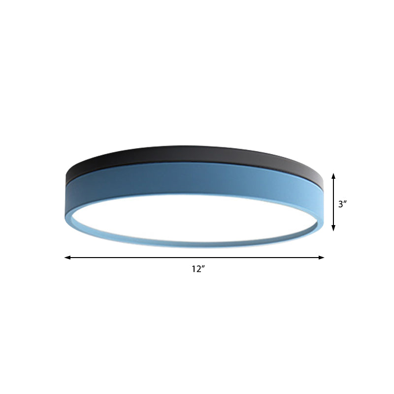 Nordic Tambour Iron Flush Mount 12/16/19.5 Inch Dia LED Ceiling Lighting Fixture in White Light, White/Pink/Yellow Clearhalo 'Ceiling Lights' 'Close To Ceiling Lights' 'Close to ceiling' 'Flush mount' Lighting' 379859