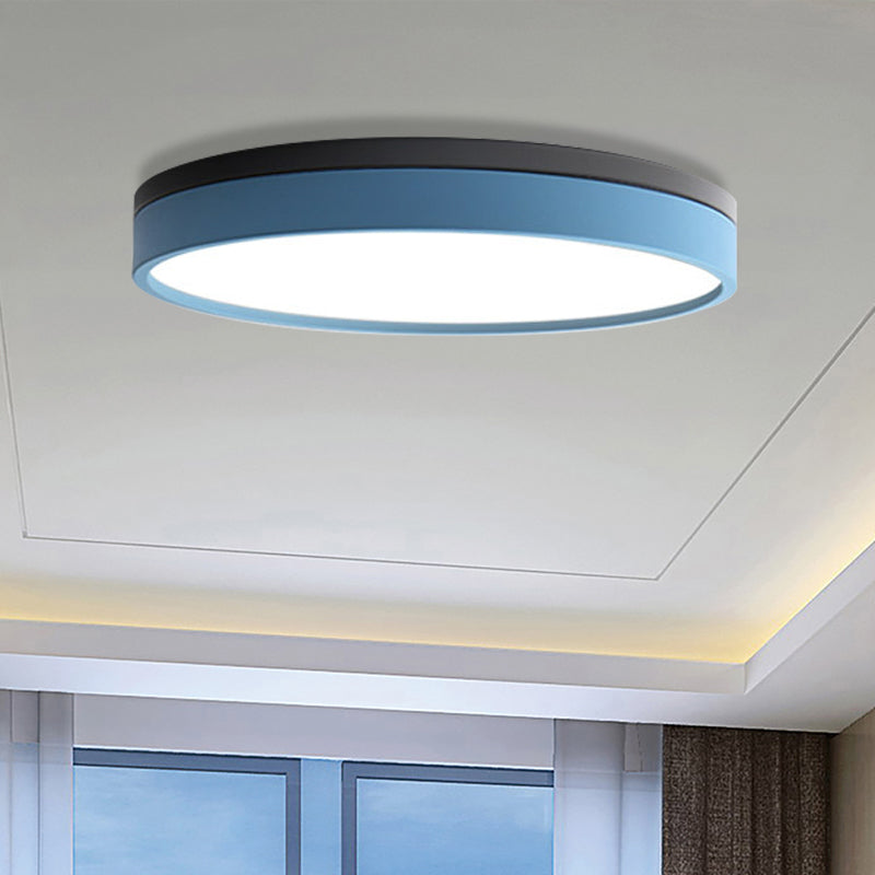 Nordic Tambour Iron Flush Mount 12/16/19.5 Inch Dia LED Ceiling Lighting Fixture in White Light, White/Pink/Yellow Blue 16" White Clearhalo 'Ceiling Lights' 'Close To Ceiling Lights' 'Close to ceiling' 'Flush mount' Lighting' 379860