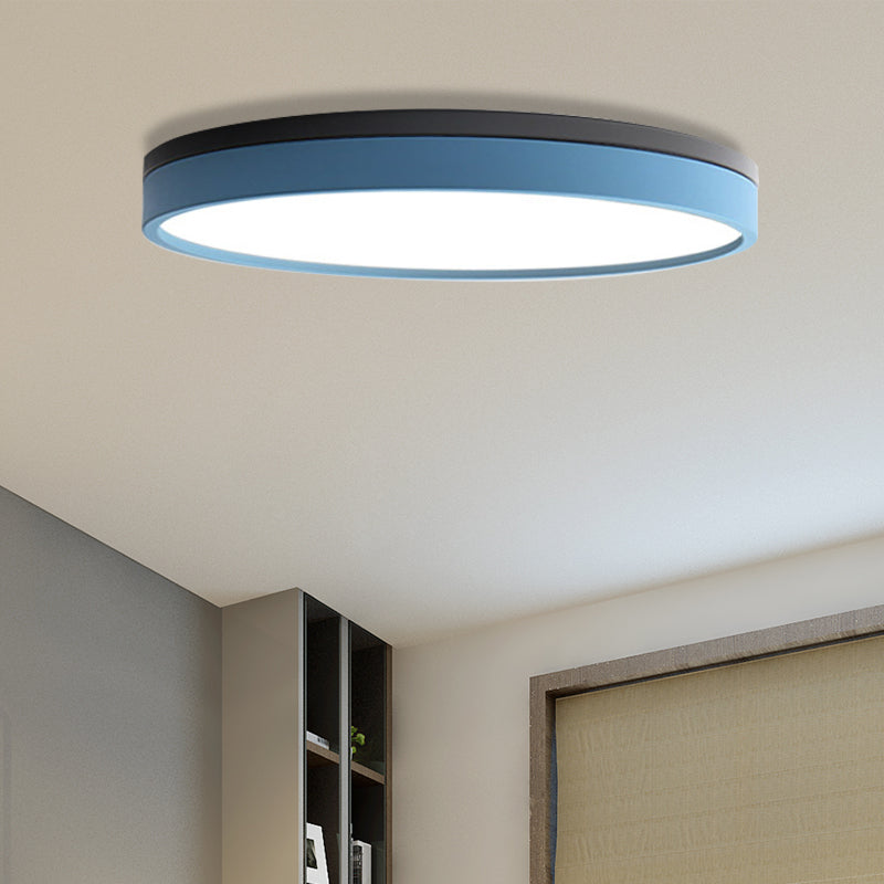 Nordic Tambour Iron Flush Mount 12/16/19.5 Inch Dia LED Ceiling Lighting Fixture in White Light, White/Pink/Yellow Blue 19.5" White Clearhalo 'Ceiling Lights' 'Close To Ceiling Lights' 'Close to ceiling' 'Flush mount' Lighting' 379864