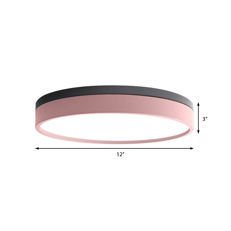 Nordic Tambour Iron Flush Mount 12/16/19.5 Inch Dia LED Ceiling Lighting Fixture in White Light, White/Pink/Yellow Clearhalo 'Ceiling Lights' 'Close To Ceiling Lights' 'Close to ceiling' 'Flush mount' Lighting' 379874