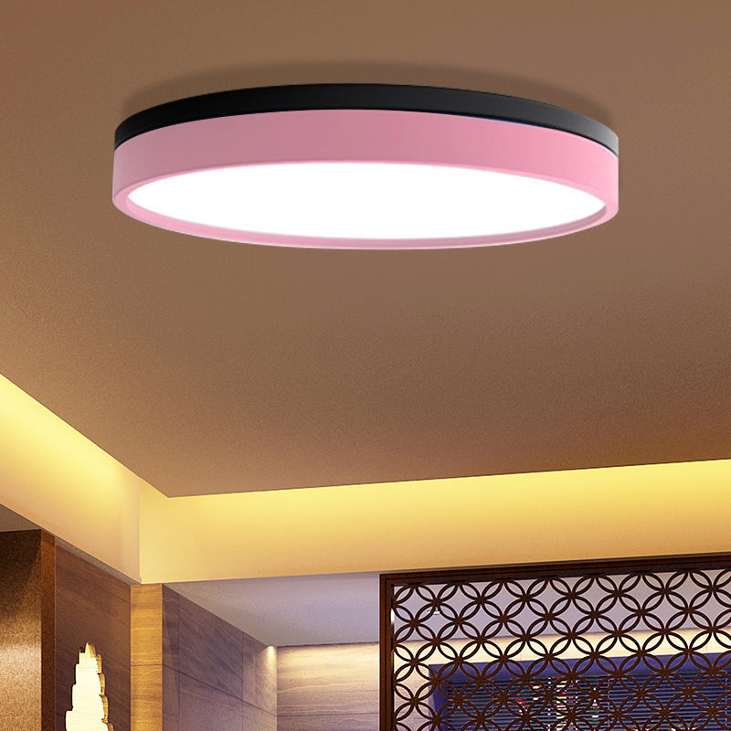 Nordic Tambour Iron Flush Mount 12/16/19.5 Inch Dia LED Ceiling Lighting Fixture in White Light, White/Pink/Yellow Pink 16" White Clearhalo 'Ceiling Lights' 'Close To Ceiling Lights' 'Close to ceiling' 'Flush mount' Lighting' 379875