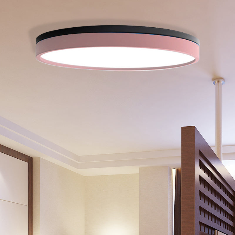 Nordic Tambour Iron Flush Mount 12/16/19.5 Inch Dia LED Ceiling Lighting Fixture in White Light, White/Pink/Yellow Pink 19.5" White Clearhalo 'Ceiling Lights' 'Close To Ceiling Lights' 'Close to ceiling' 'Flush mount' Lighting' 379879