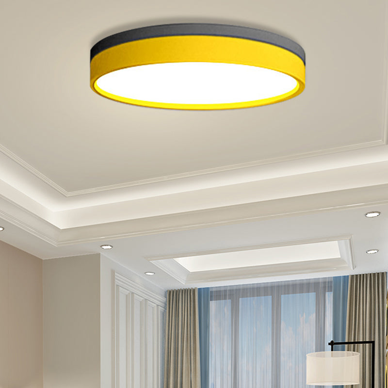 Nordic Tambour Iron Flush Mount 12/16/19.5 Inch Dia LED Ceiling Lighting Fixture in White Light, White/Pink/Yellow Yellow 12" White Clearhalo 'Ceiling Lights' 'Close To Ceiling Lights' 'Close to ceiling' 'Flush mount' Lighting' 379886