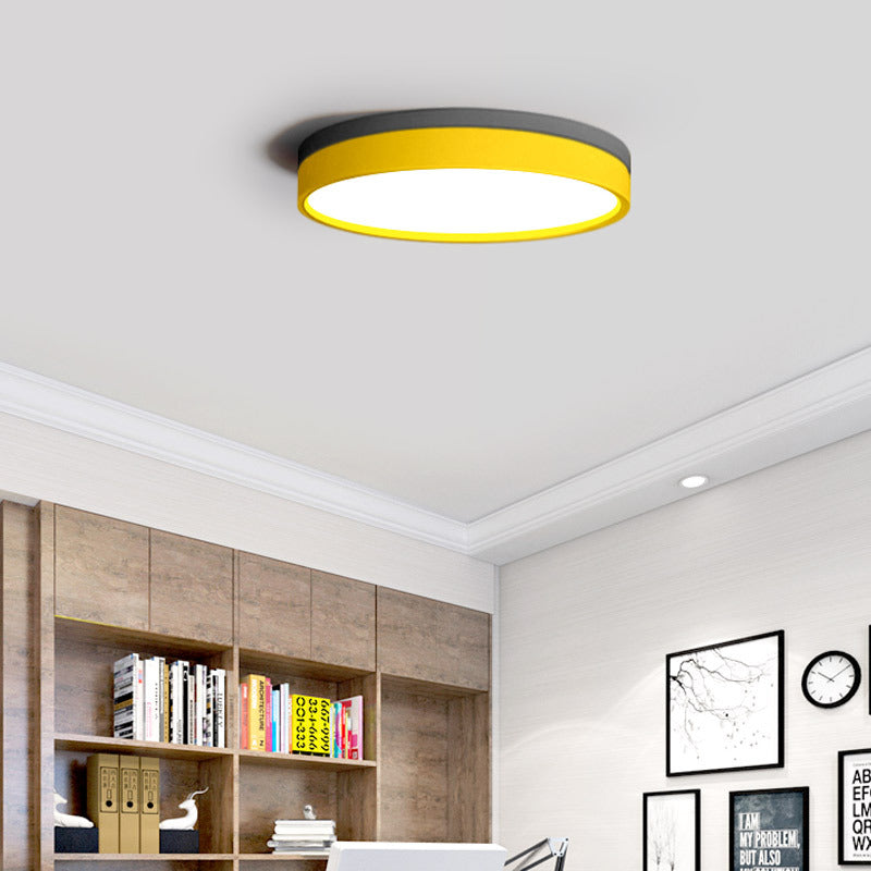 Nordic Tambour Iron Flush Mount 12/16/19.5 Inch Dia LED Ceiling Lighting Fixture in White Light, White/Pink/Yellow Clearhalo 'Ceiling Lights' 'Close To Ceiling Lights' 'Close to ceiling' 'Flush mount' Lighting' 379887