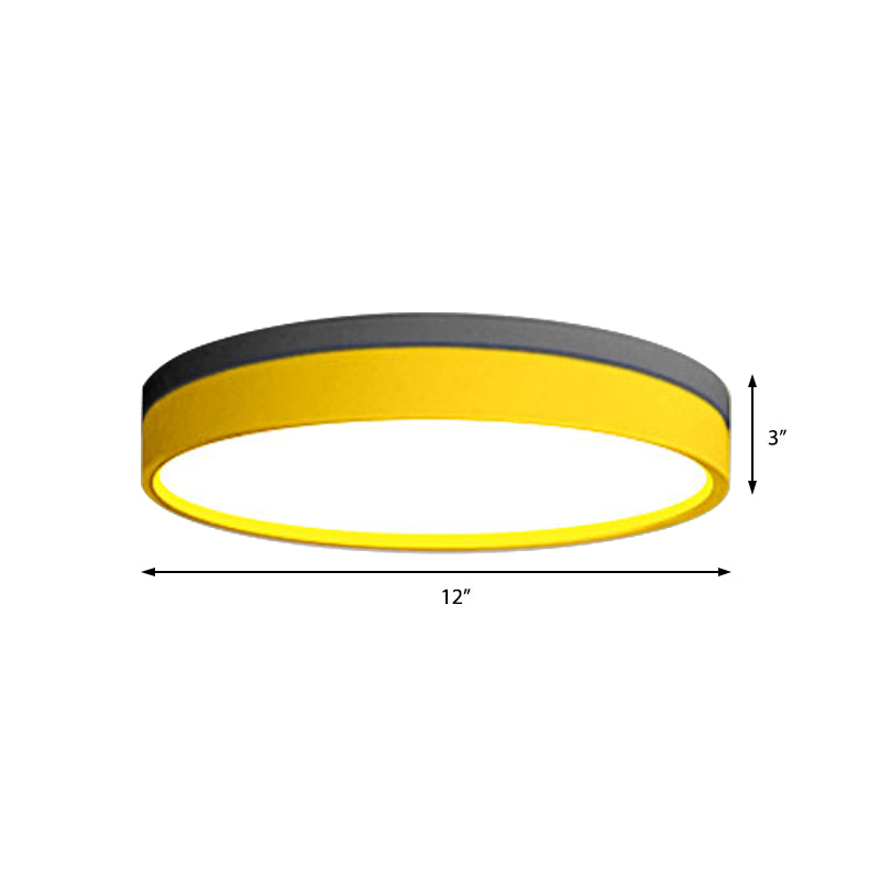 Nordic Tambour Iron Flush Mount 12/16/19.5 Inch Dia LED Ceiling Lighting Fixture in White Light, White/Pink/Yellow Clearhalo 'Ceiling Lights' 'Close To Ceiling Lights' 'Close to ceiling' 'Flush mount' Lighting' 379889