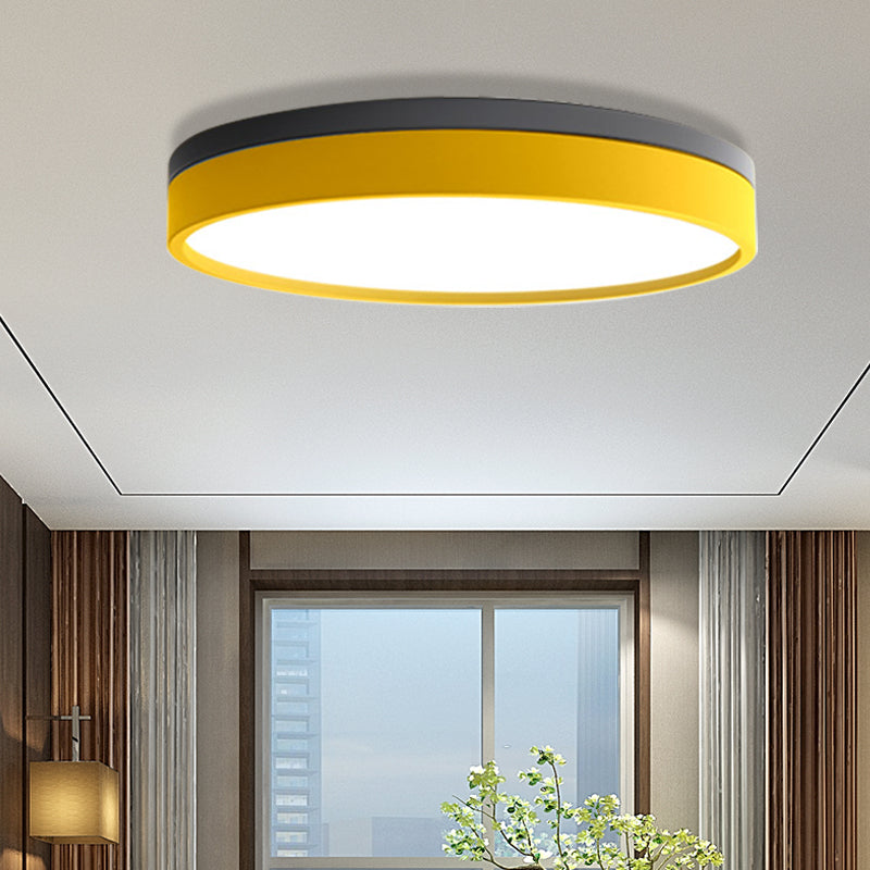 Nordic Tambour Iron Flush Mount 12/16/19.5 Inch Dia LED Ceiling Lighting Fixture in White Light, White/Pink/Yellow Yellow 16" White Clearhalo 'Ceiling Lights' 'Close To Ceiling Lights' 'Close to ceiling' 'Flush mount' Lighting' 379890