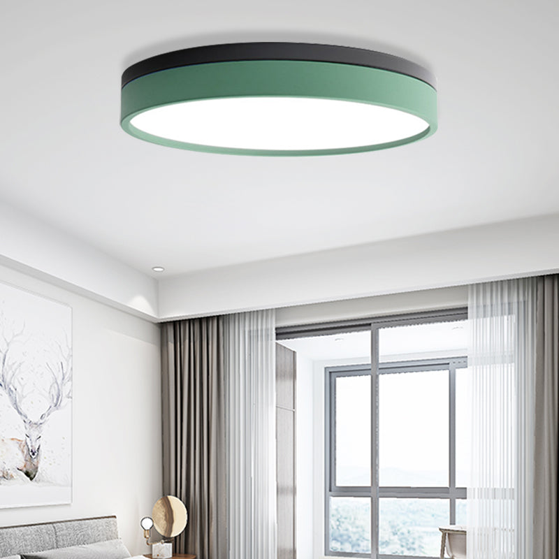 Nordic Tambour Iron Flush Mount 12/16/19.5 Inch Dia LED Ceiling Lighting Fixture in White Light, White/Pink/Yellow Green 16" White Clearhalo 'Ceiling Lights' 'Close To Ceiling Lights' 'Close to ceiling' 'Flush mount' Lighting' 379905