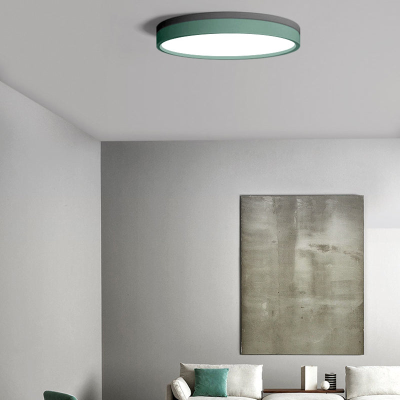 Nordic Tambour Iron Flush Mount 12/16/19.5 Inch Dia LED Ceiling Lighting Fixture in White Light, White/Pink/Yellow Clearhalo 'Ceiling Lights' 'Close To Ceiling Lights' 'Close to ceiling' 'Flush mount' Lighting' 379906