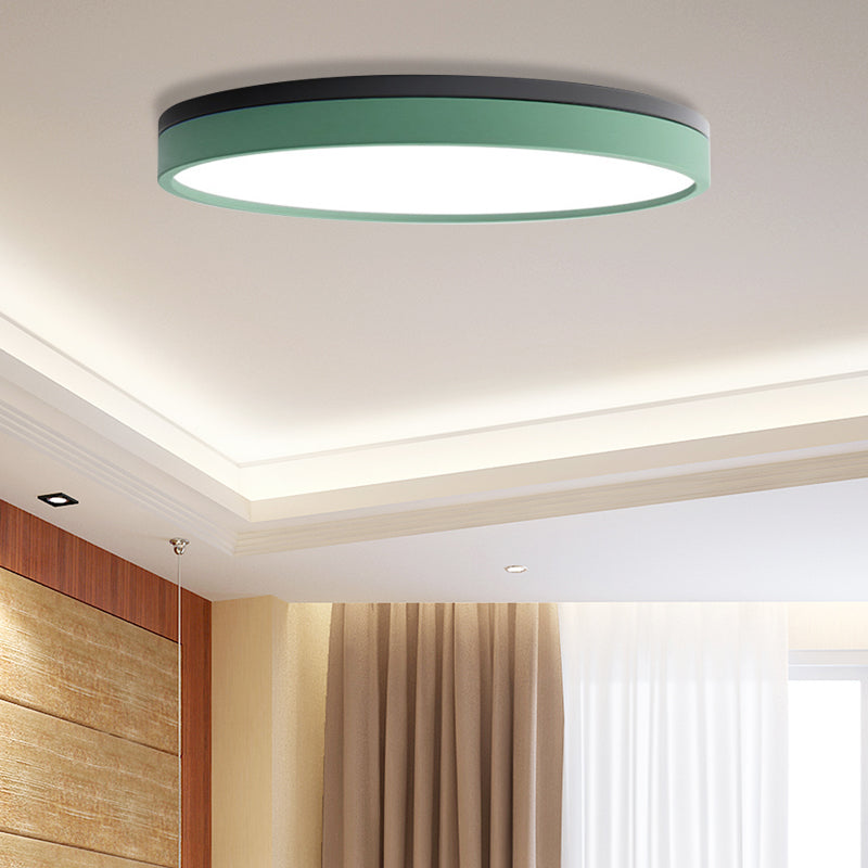 Nordic Tambour Iron Flush Mount 12/16/19.5 Inch Dia LED Ceiling Lighting Fixture in White Light, White/Pink/Yellow Green 19.5" White Clearhalo 'Ceiling Lights' 'Close To Ceiling Lights' 'Close to ceiling' 'Flush mount' Lighting' 379908