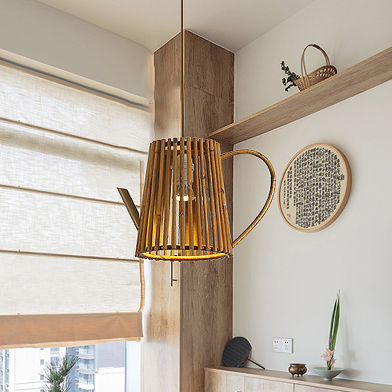 Bamboo Teapot Ceiling Lamp Asia 1 Head Khaki Hanging Light Fixture for Living Room Clearhalo 'Ceiling Lights' 'Pendant Lights' 'Pendants' Lighting' 379915