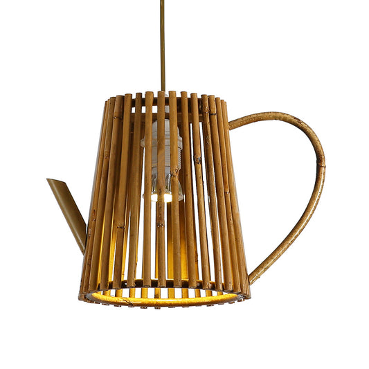 Bamboo Teapot Ceiling Lamp Asia 1 Head Khaki Hanging Light Fixture for Living Room Clearhalo 'Ceiling Lights' 'Pendant Lights' 'Pendants' Lighting' 379917