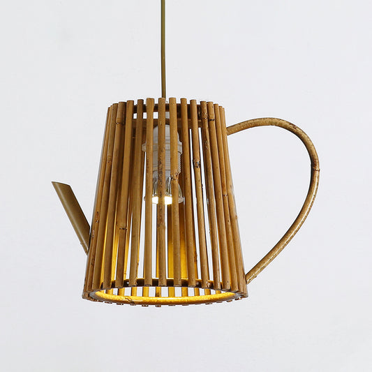 Bamboo Teapot Ceiling Lamp Asia 1 Head Khaki Hanging Light Fixture for Living Room Clearhalo 'Ceiling Lights' 'Pendant Lights' 'Pendants' Lighting' 379918