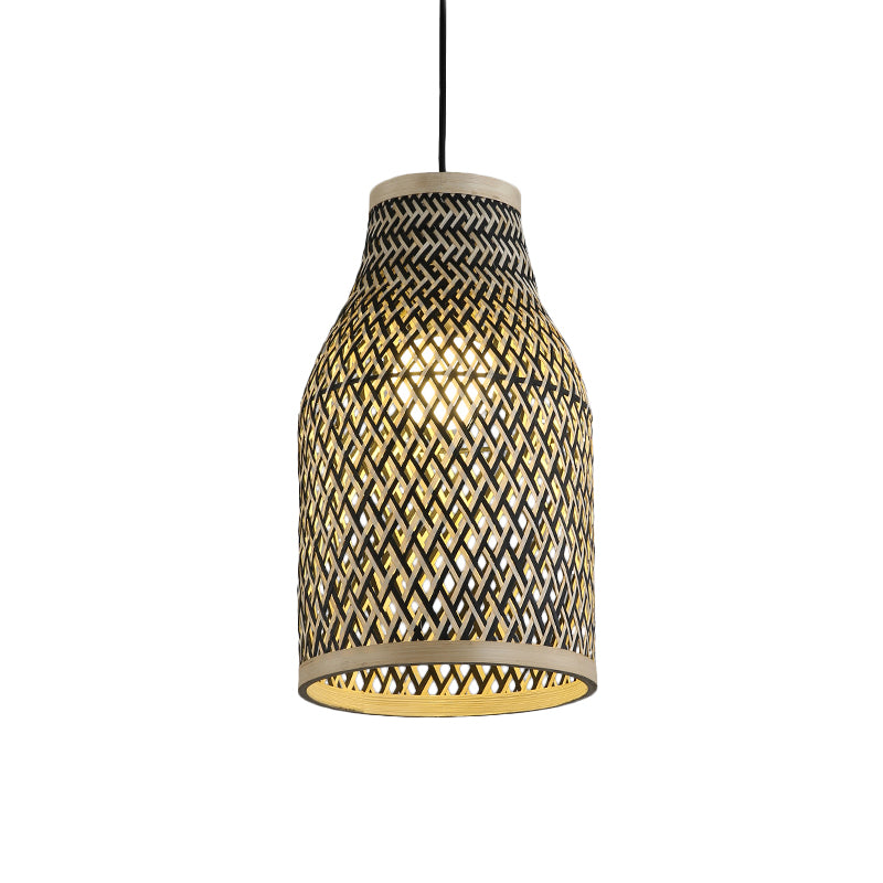 Hand Woven Pendant Lighting Japanese Rattan 1 Bulb Ceiling Suspension Lamp in Black Clearhalo 'Ceiling Lights' 'Pendant Lights' 'Pendants' Lighting' 379927