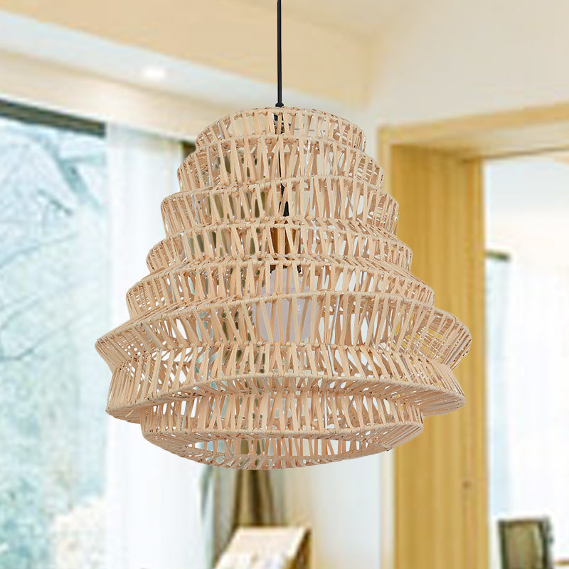 Laser Cut Hanging Lamp Chinese Bamboo 1 Head Beige Pendant Light Fixture, 12"/18" Wide Clearhalo 'Ceiling Lights' 'Pendant Lights' 'Pendants' Lighting' 379930